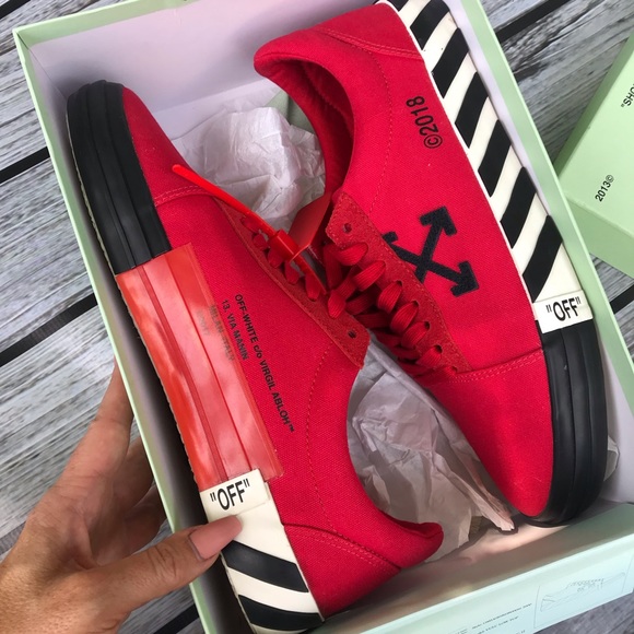 Off-White Other - SOLD • OFF WHITE VULCANIZED STRIPED LOWTOP RED